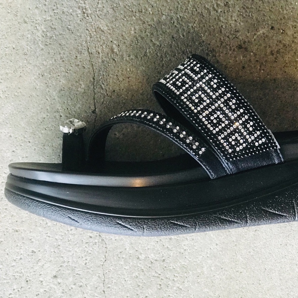 Italina Black & Silver Toe Bling Wedge SANDAL - Picture 3 of 8